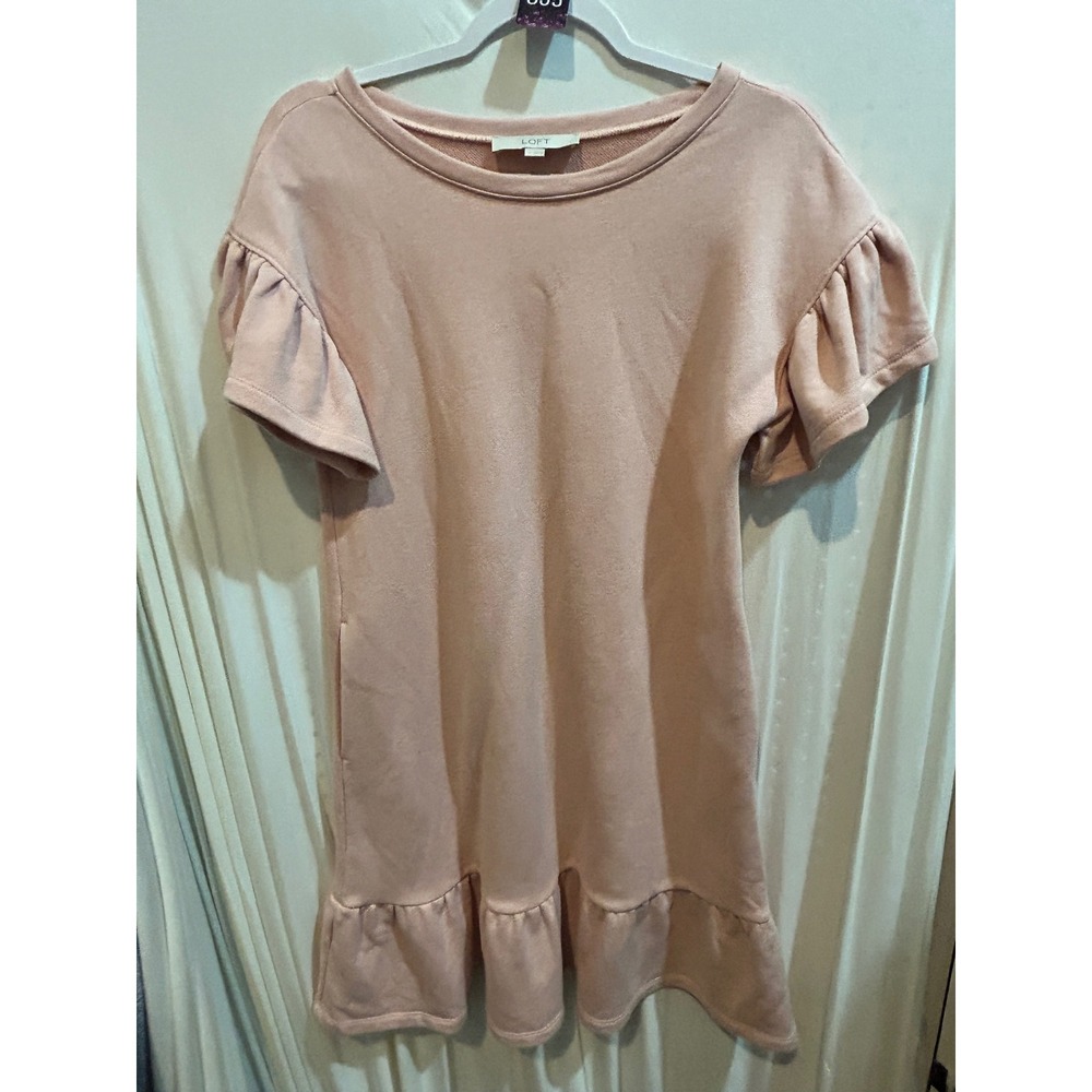 LOFT Women's Pink Ruffle Sleeve Hem‎ Sweatshirt Dress Size Small